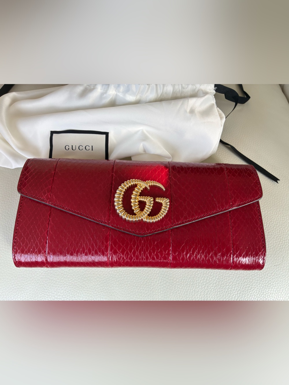 GUCCI Clutch Bag Snakeskin Red